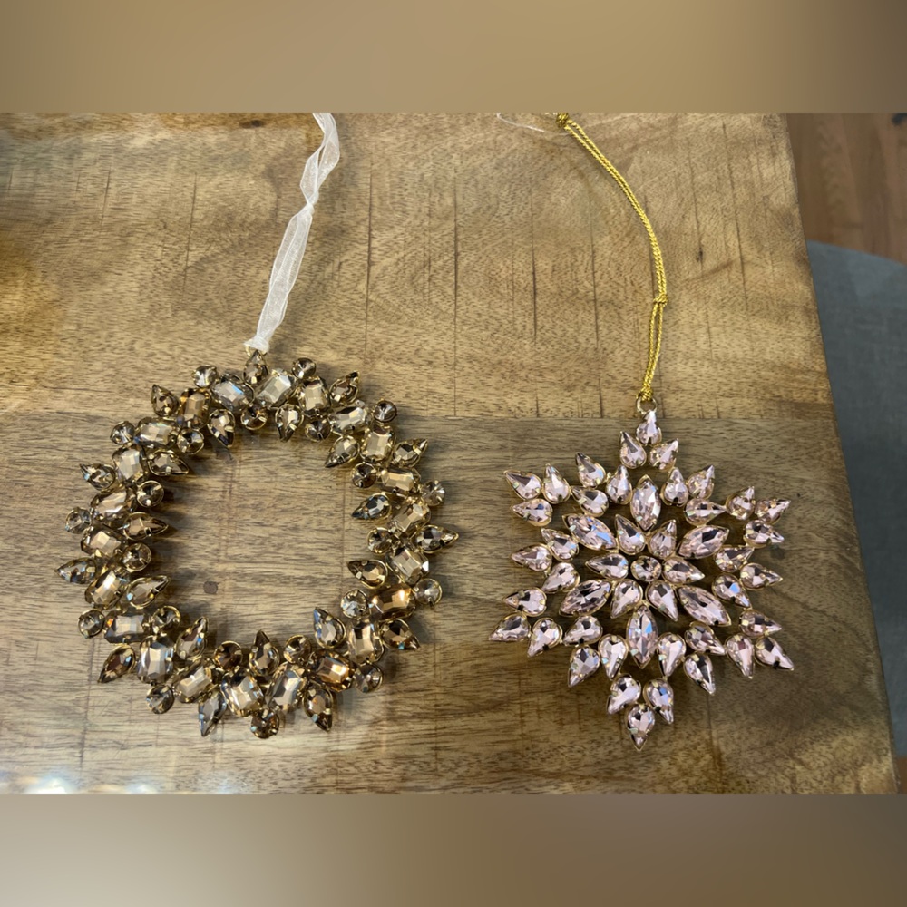 Gold and Pink Crystal Jeweled Decorative Snowflake Ornaments
